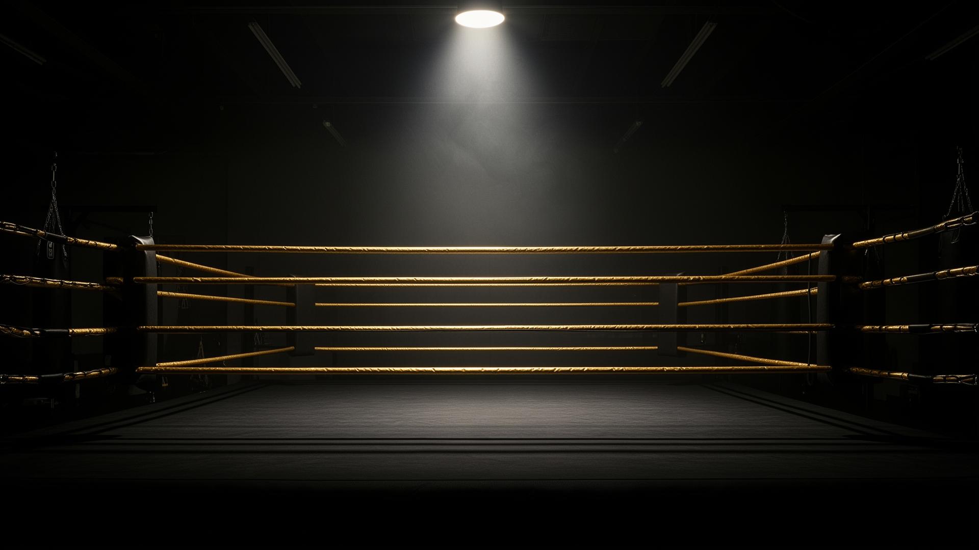 Boxing ring with gold ropes